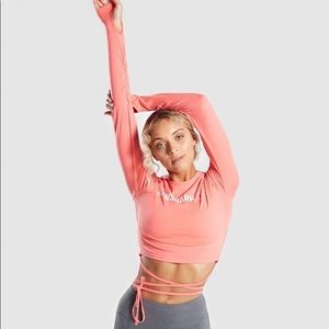 Gymshark Long Sleeve Ribbon Crop Top Coral